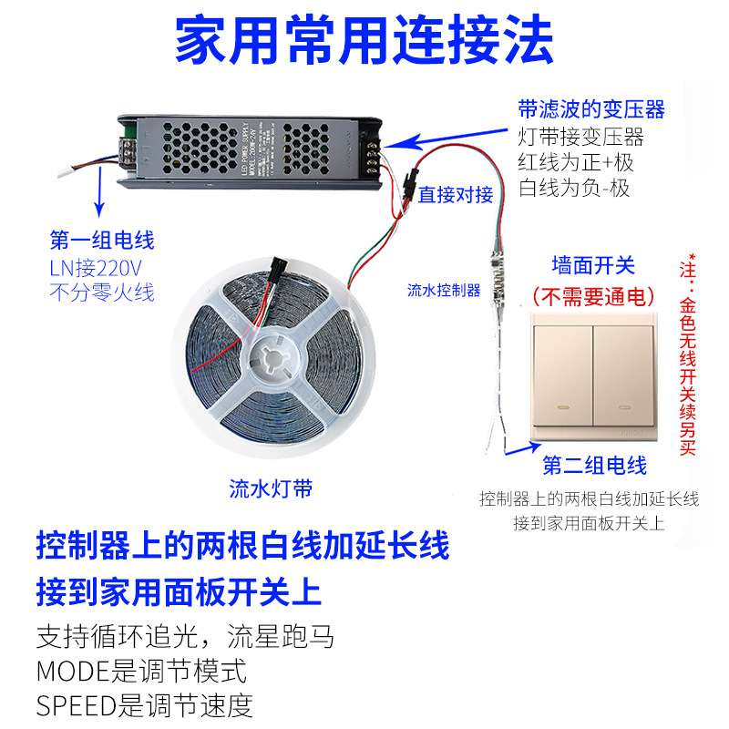12V 24V流水灯带追光回流家用客厅楼梯嵌入式灯条无线控制器