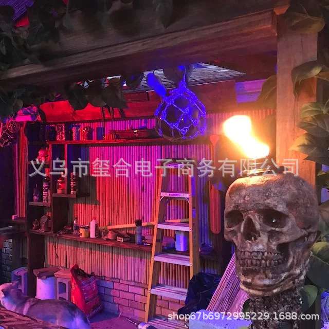 跨境新品 Handmade Skull Tiki Torch手工骷髅Tiki手电筒骷髅火炬