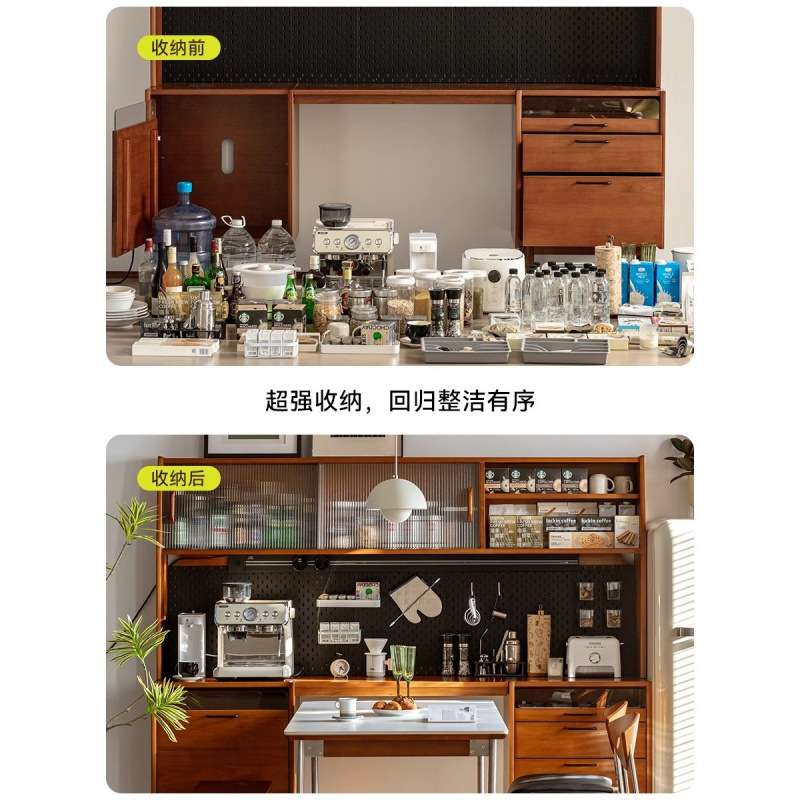 复古实木餐边柜餐桌一体北欧家用日式靠墙柜厨房组合储物柜子高柜