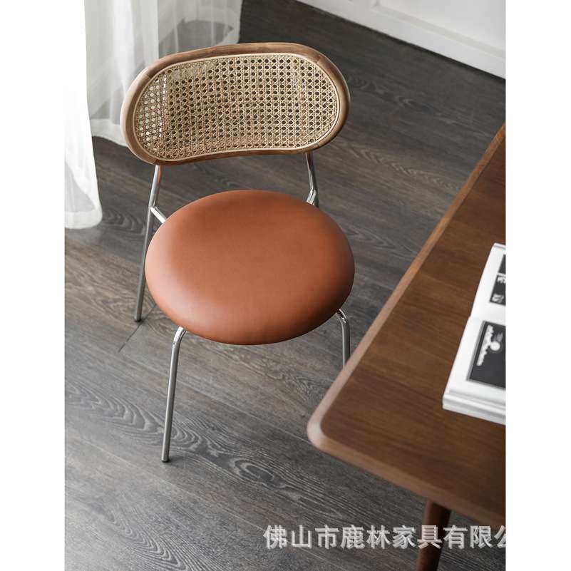 复古藤编餐桌椅子北欧简约铁艺靠背椅咖啡厅酒店餐椅家用书桌椅