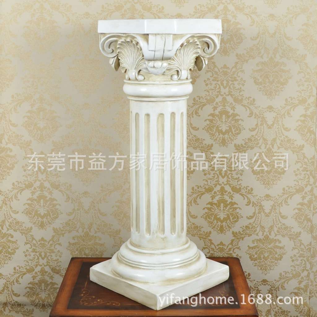 创意家居家饰欧式风格仿古米白色罗马柱摆件 树脂工艺品 家居饰品