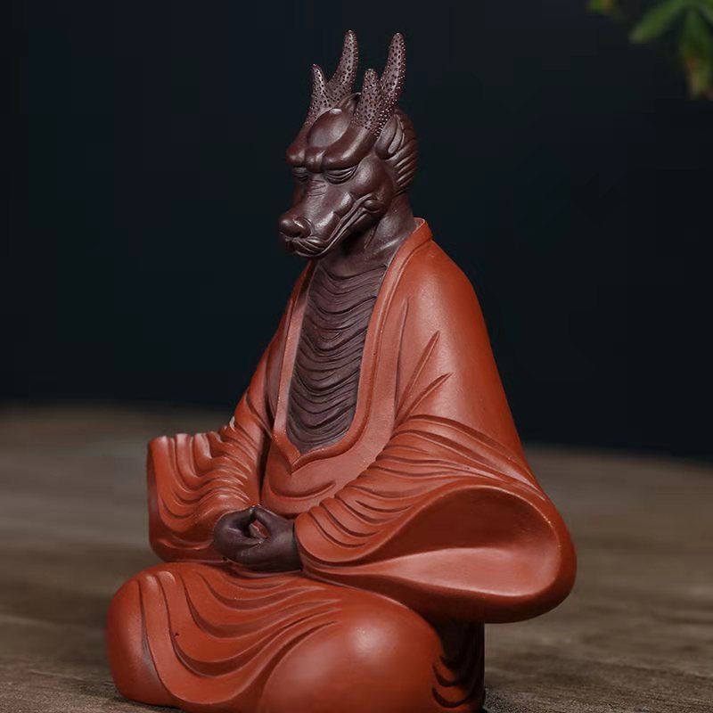宜兴紫砂龙仙摆件茶宠原矿紫泥精品纯手工十二生肖龙茶道禅意雕塑