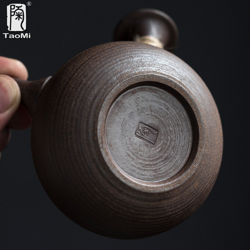 陶迷原矿绑绳茶壶家用侧把壶陶瓷粗陶泡茶禅意功夫茶具小煮茶具