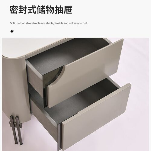 意式极简烤漆床头柜设计师款简约不锈钢高脚岩板主卧床边收纳柜