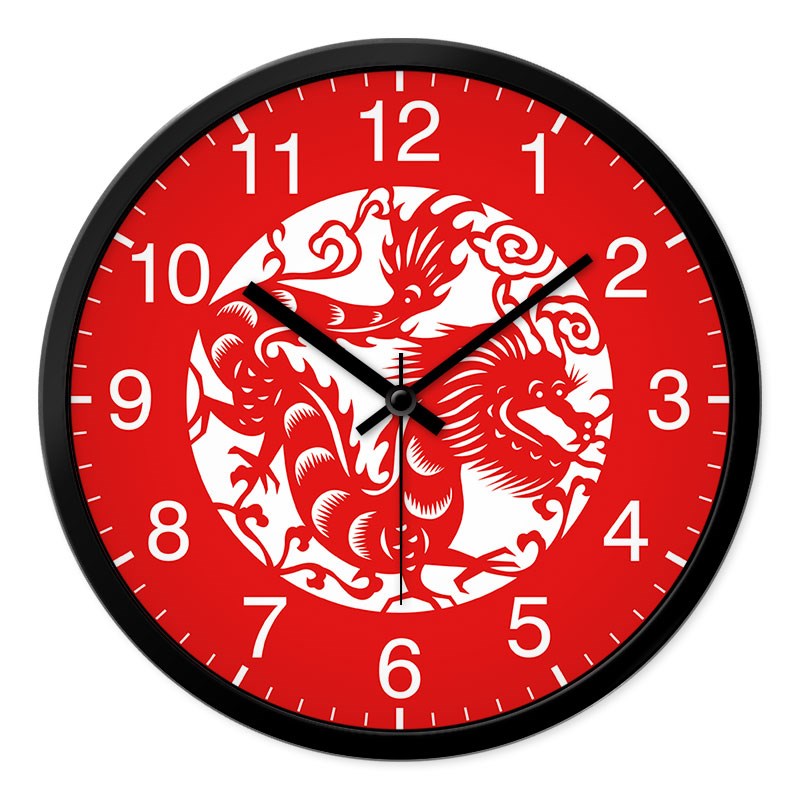 摩门挂钟十二生肖中式中国风红色剪纸艺术客厅静音时钟石英钟表