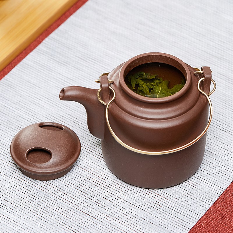 宜兴紫砂壶纯手工石瓢泡茶茶壶茶具单壶牛盖洋桶 紫泥240cc16孔