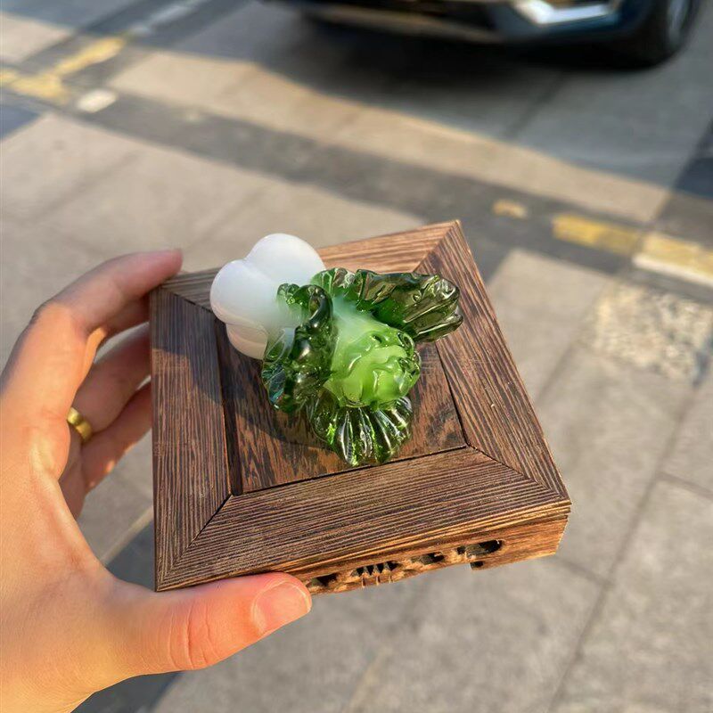 淄博博山琉璃小摆件工艺品白菜玻璃水晶车载装饰品桌面家居盆栽图片