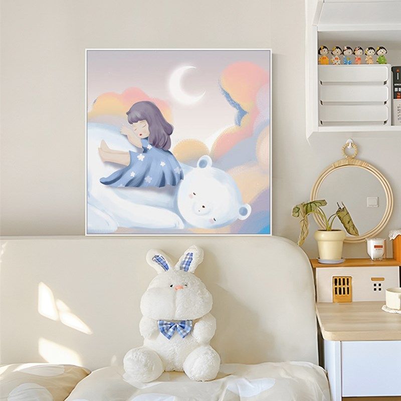 儿童房背景墙面装饰画女孩粉色公主房间壁画卧室卡通可爱床头挂画