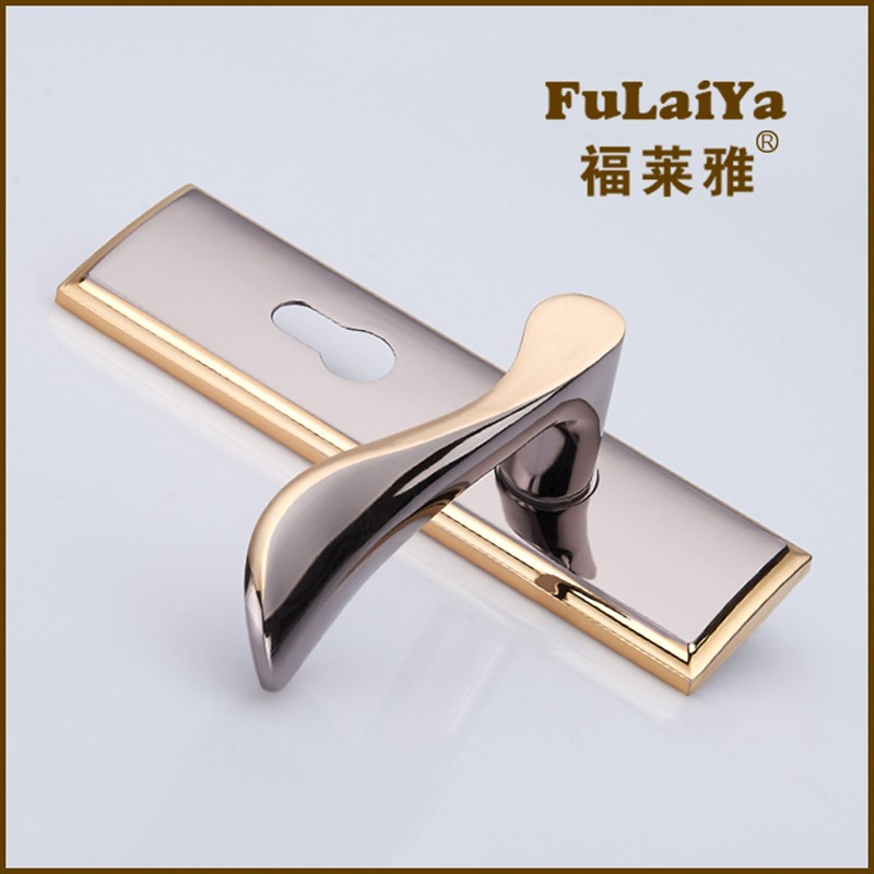 锌合金黑金单舌门锁家用卧室通用型房间门把手老式换锁孔距F140