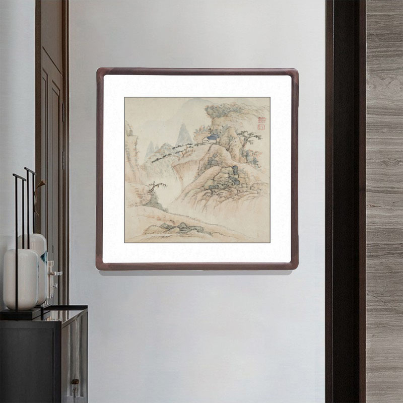 石涛国画山水画玄关走廊过道斗方形字画中式客厅装饰画办公室挂画