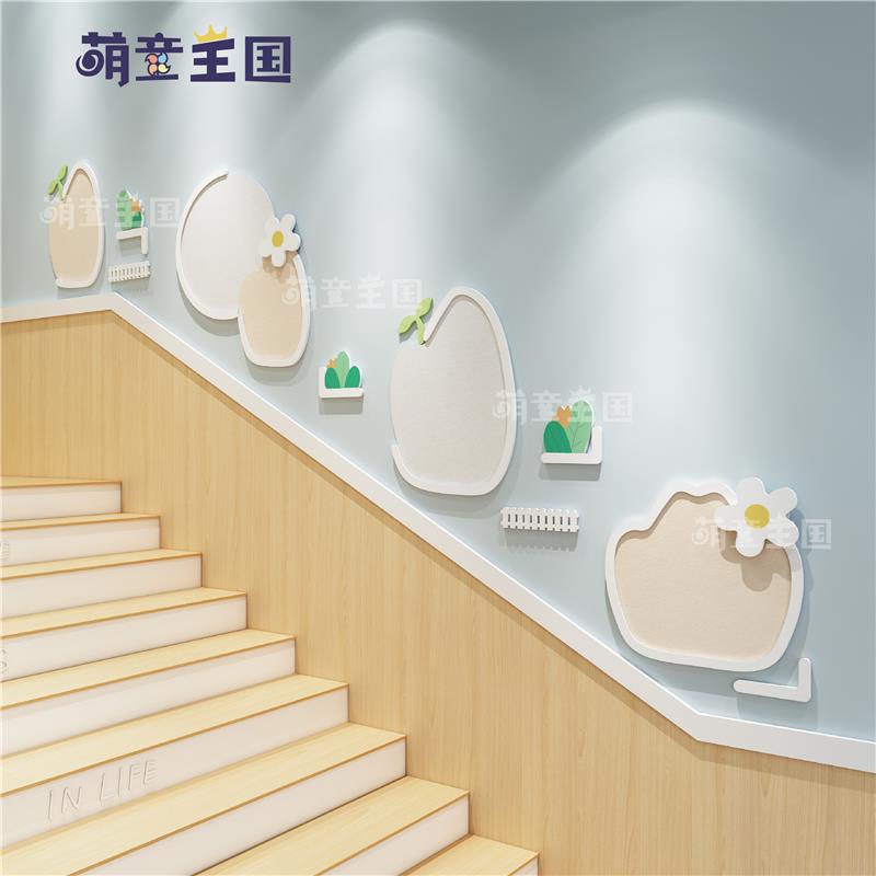 幼儿园环创楼梯间走廊过道公告栏文化墙面几何简约风毛毡pvc装饰
