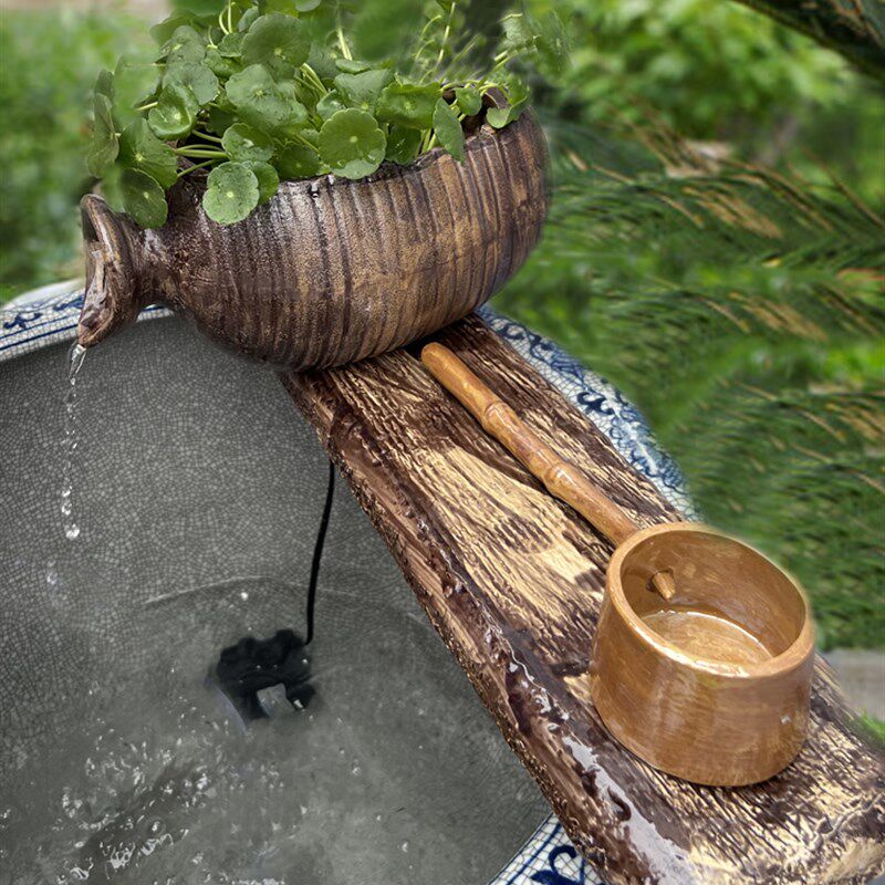 包邮创意陶罐流水器鱼缸循环过滤陶瓷流水摆件水缸石槽水景搭配造