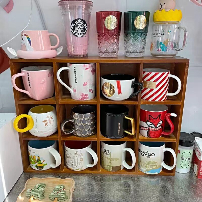 复古壁挂紫砂壶格子收纳架实木制十二格桌面收纳博古架茶具展示架