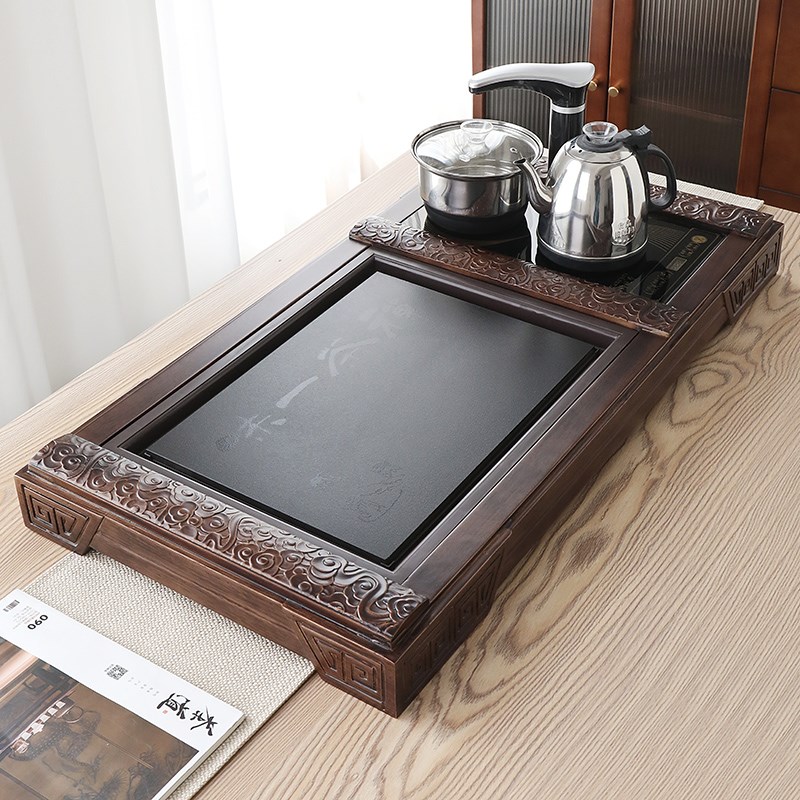 全自动电热炉四合一体家用大号简约茶托功夫茶具茶实木茶盘台茶海