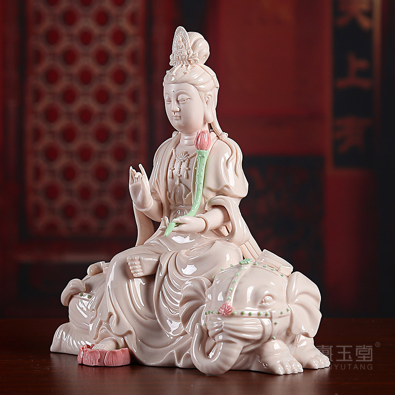 戴玉堂陶瓷文殊普萨普贤菩萨像佛像客厅家用供奉德化白瓷文书摆件