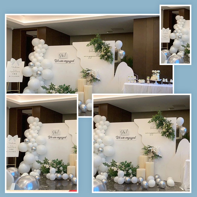 白色浪漫婚礼现场布置求婚场景装饰纪念日拍照KT板背景布置0288