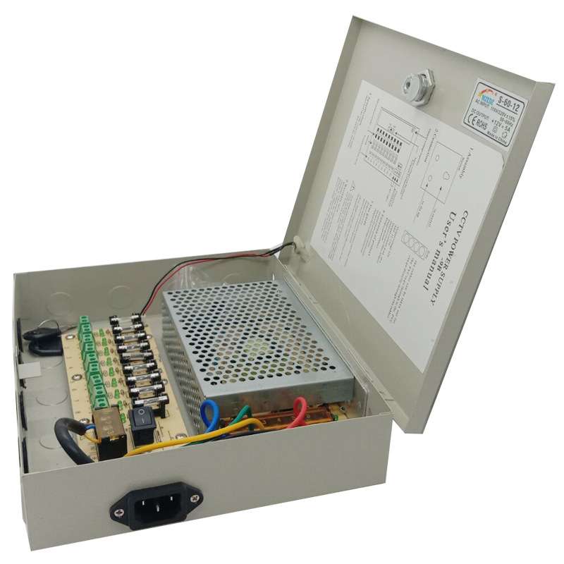 监控机箱12V5A 9路开关电源箱 集中供电电源箱 12V5A监控电源箱