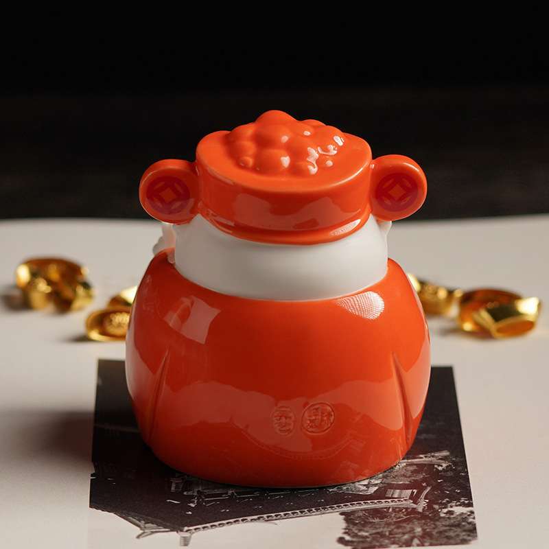 创意小财神茶宠摆件精品 招财可爱小茶玩陶瓷人物 家居装饰工艺品