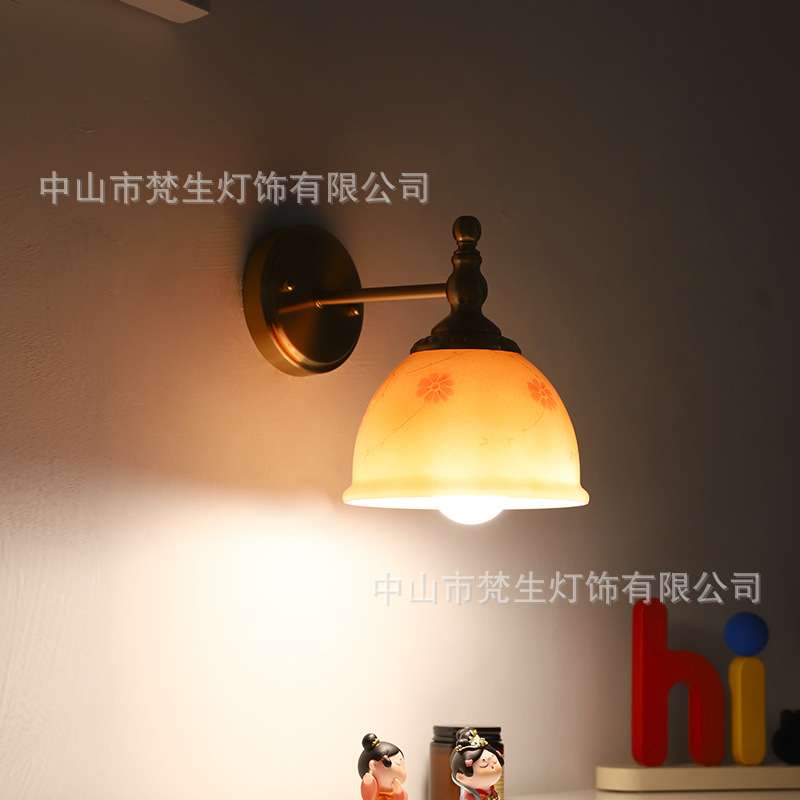 法式少女心床头壁灯奶油粉花朵客厅卧室温馨浪漫复古灯具