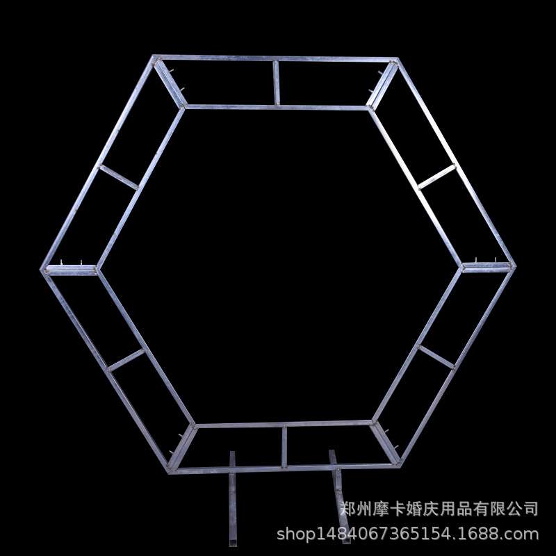 婚庆六边形摆件金属金色方框婚庆路引装饰框架道具摆件铁艺工艺品
