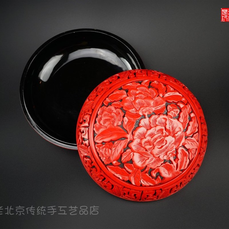 燕京八绝特色礼品非遗老货天然大漆漆器剔红纯手工老雕漆捧盒