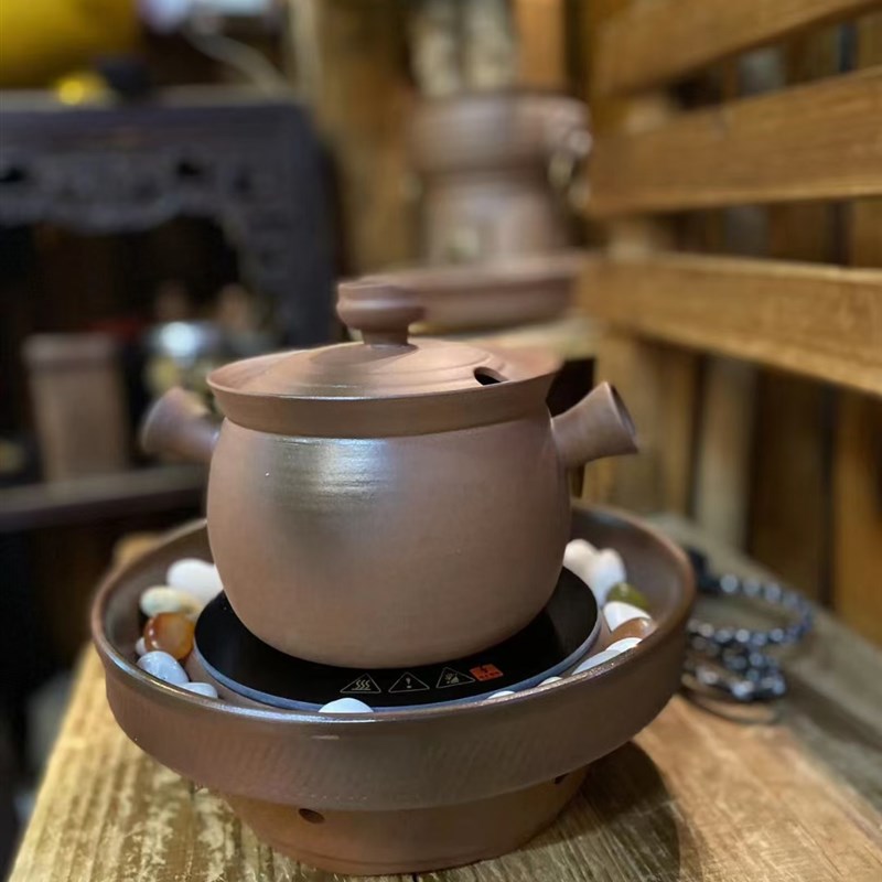 古陶坊煮茶煲小号白茶黑普洱围炉煮茶壶带盖家用陶壶茶碗手工砂锅