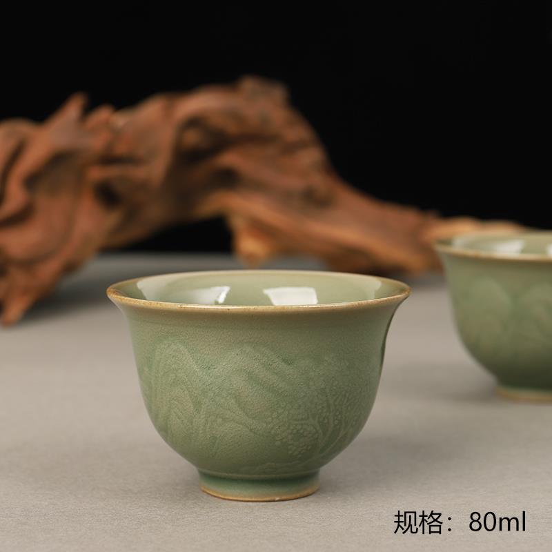 青秘耀州窑茶具青釉仿古溪山行旅盖碗品杯家用功夫泡茶器茶碗手工