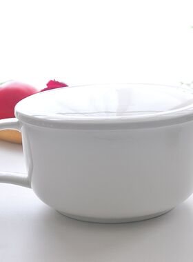 泡面碗杯早餐杯碗陶瓷牛奶豆浆方便面碗带盖大号家用家用唐山骨瓷