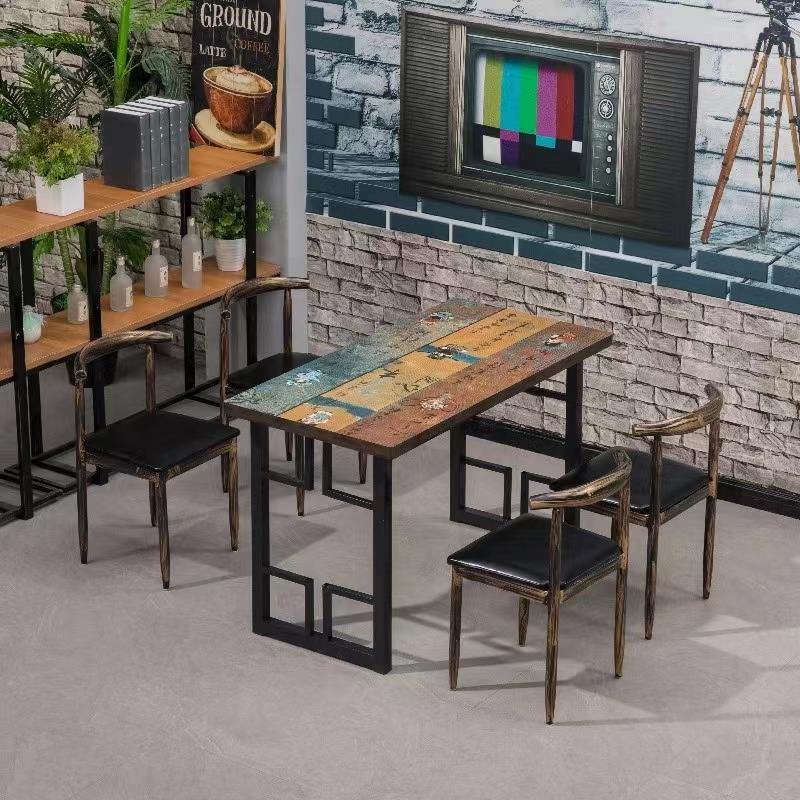小吃店面馆桌椅咖啡厅麻辣烫早餐大排档岩板快餐桌椅食堂桌椅组合