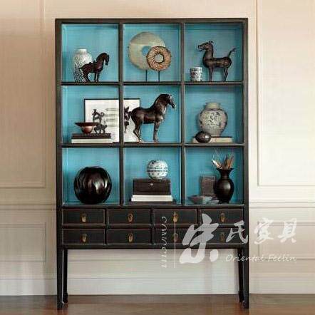 新中式实木家具8屉9格仿古展示货架书架做旧博古架书柜展示架