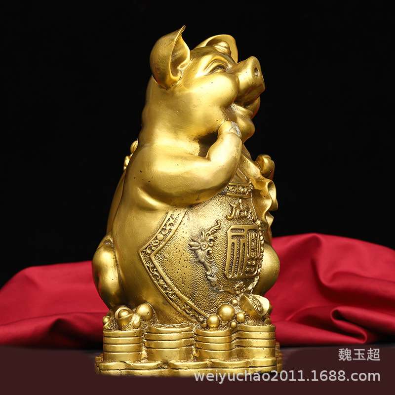 纯铜招财福袋猪十二生肖金猪摆件猪拉财钱袋猪金属工艺品铜器