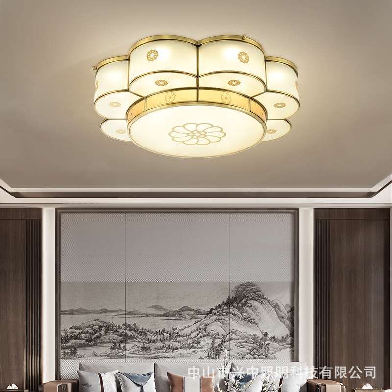 新中式全铜吸顶灯餐厅卧室灯具古典大气客厅铜灯复古书房茶室灯