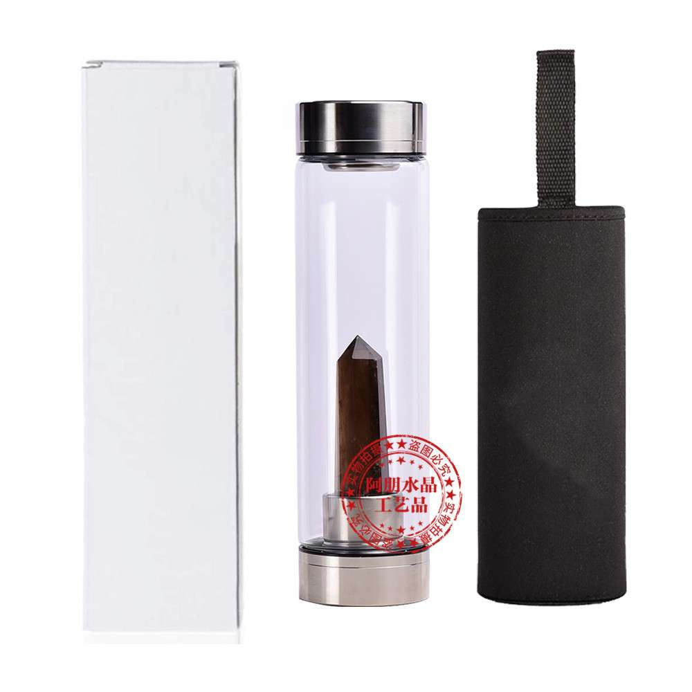 新品304天然水晶原石打磨六棱柱魔棒水瓶玻璃杯水疗茶杯外贸热销