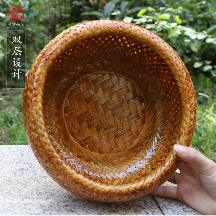 手工竹编核桃炭钵带盖炭篓碳斗乌榄橄榄炭煮茶炭炉配件复古茶具