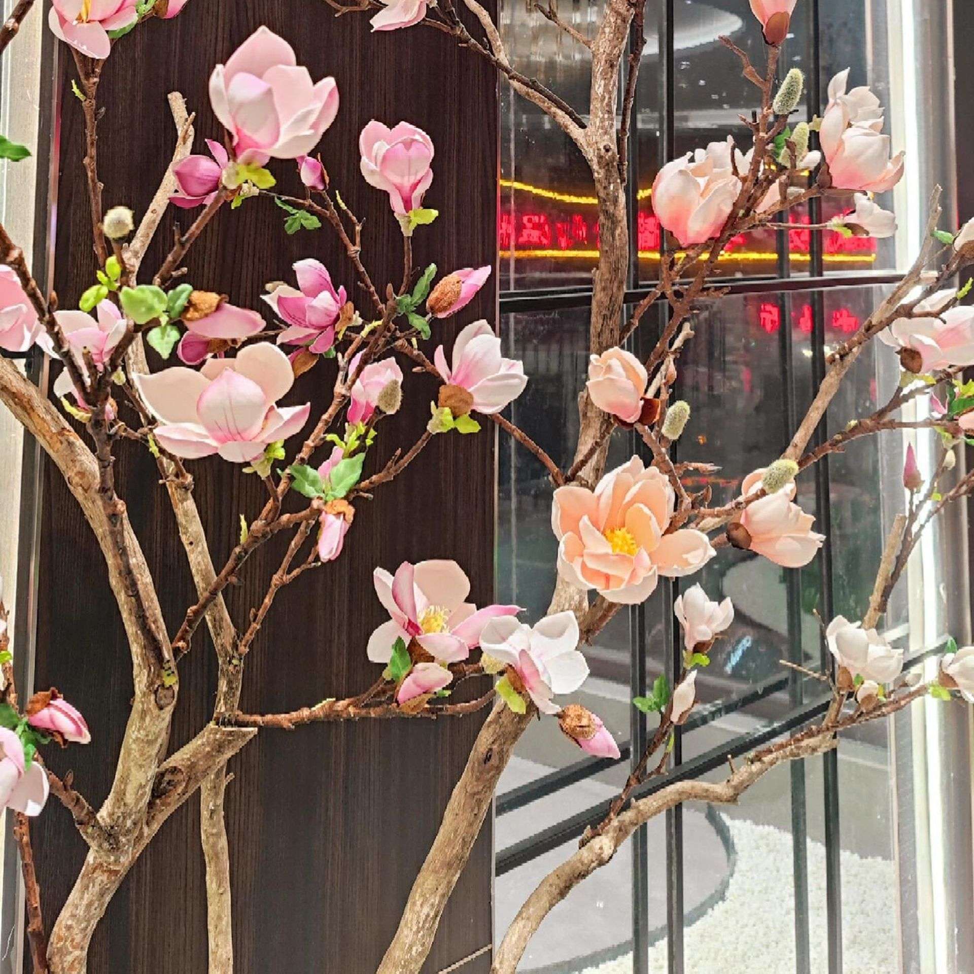 仿真玉兰花树大型落地橱窗装饰花艺软装假树室内商场摄影摆件