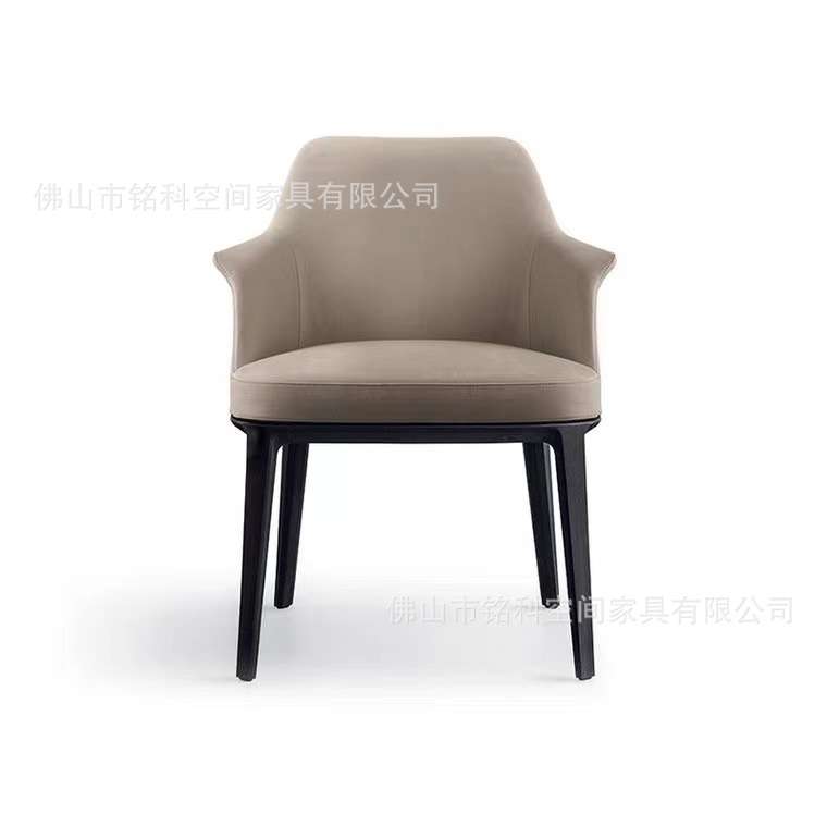 北欧实木皮艺椅家用餐椅现代简约洽谈椅咖啡厅靠背酒店售楼处椅子