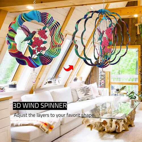 3D立体动态旋转风铃不锈钢彩色风转3D Garden Decorative Spinner