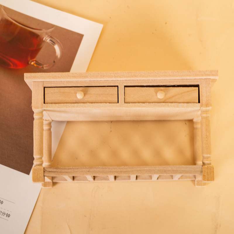 1:12娃娃屋dollhouse迷你家具模型餐厅场景白色木桌子带抽屉餐桌