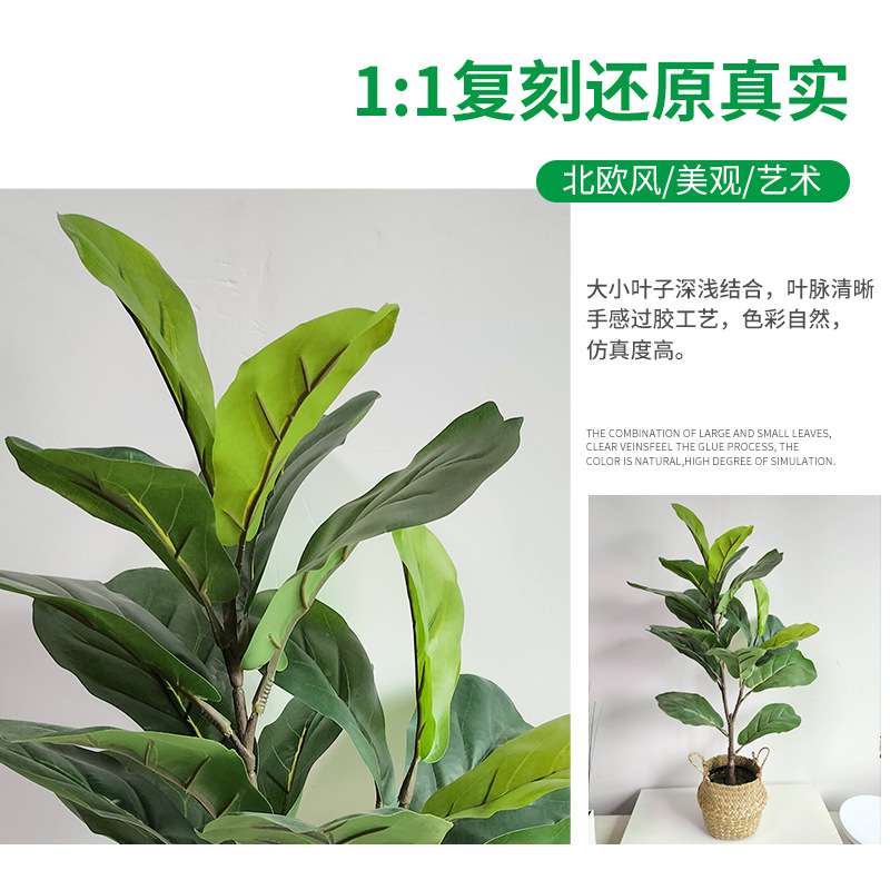 北欧仿真琴叶榕盆栽 假绿植造景木本植物盆栽植物工艺品人造植物