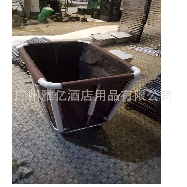 厂家供应加厚不锈钢锥形布草车酒店宾馆布草收集车加固客房服务车