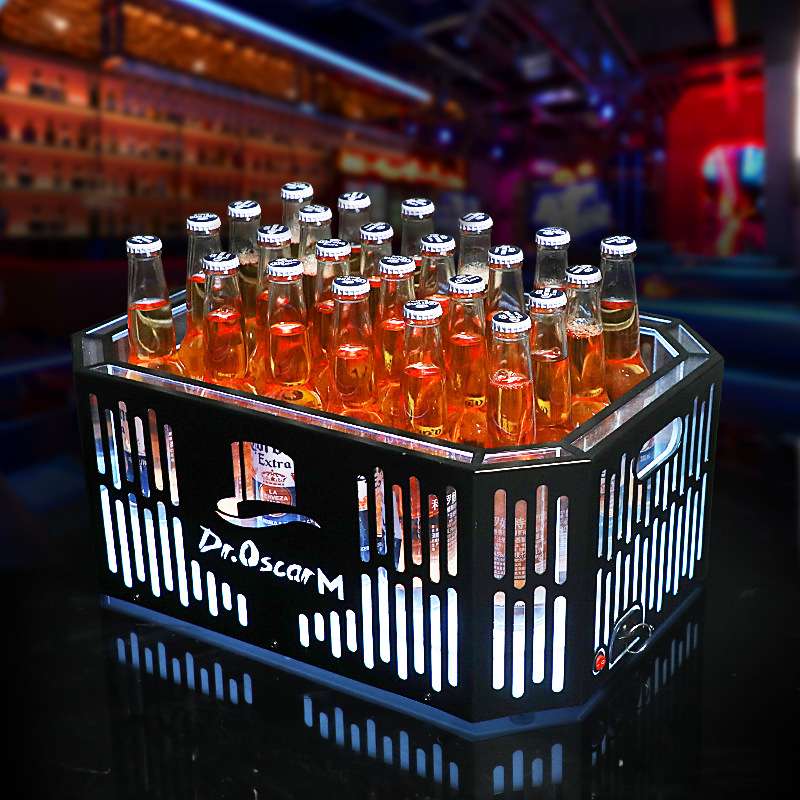 酒吧发光啤酒框铁艺条纹KTV商用香槟红酒箱轻奢大号双层加厚冰桶