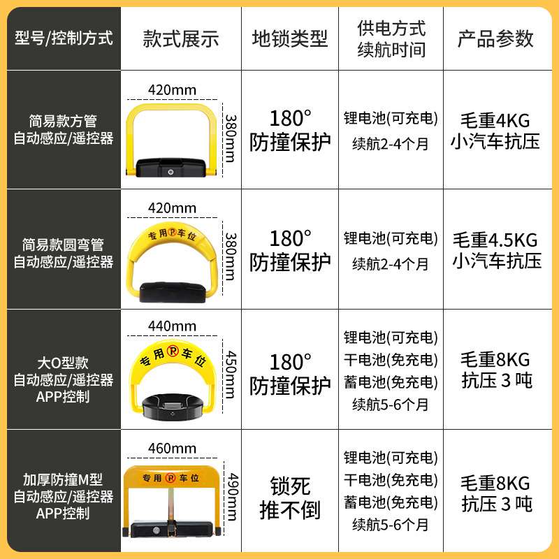 免打孔车位锁地锁三角龙门锁智能遥控停车桩防水防撞占位锁挡车器