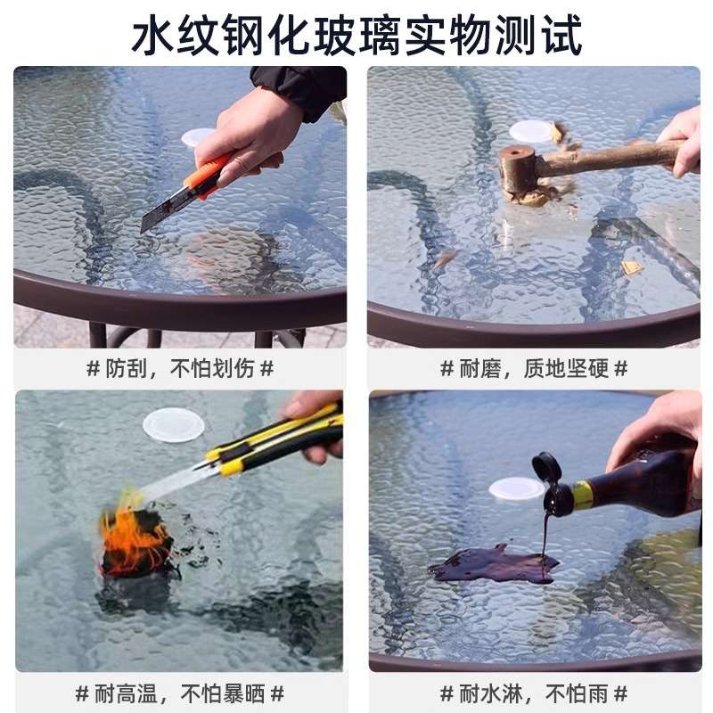 户外折叠玻璃圆桌餐桌家用客厅吃饭阳台小茶几露天摆摊便携奶茶店