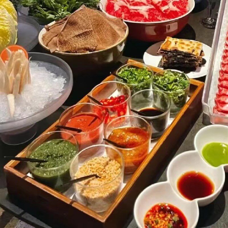 火锅店八宫格蘸料调料组合套装烤肉分格木质托盘小吃碟果盘零食盒