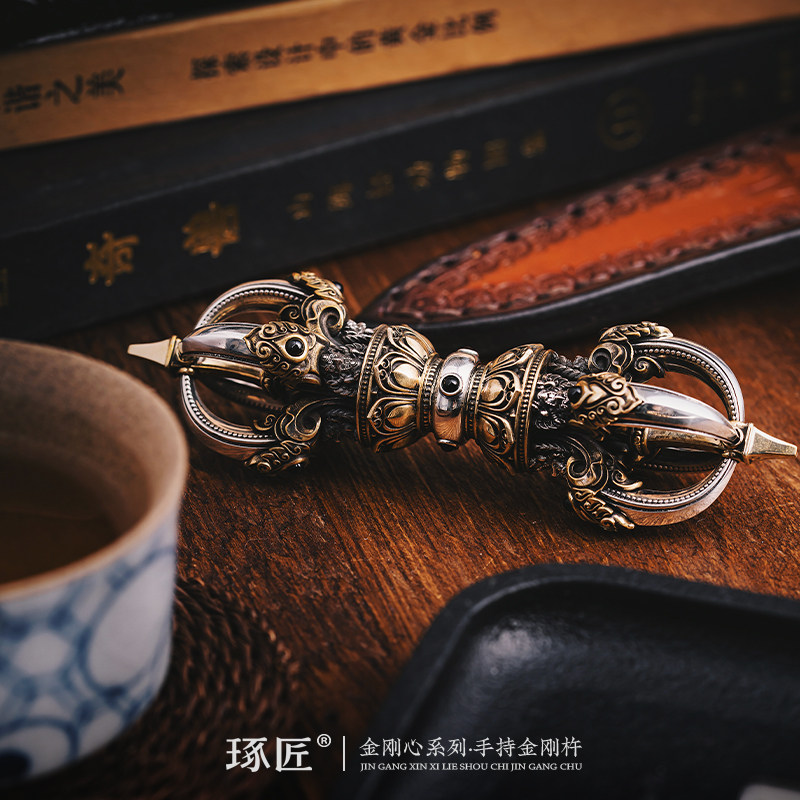 琢匠国风银饰降魔杵摆件桌面装饰品五股藏传金刚杵手把件汽车挂件