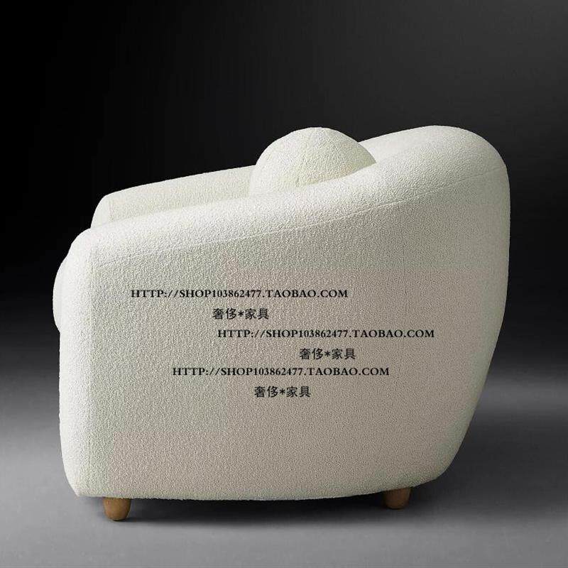 美式乡村比利时实木羊羔绒布艺单人位沙发椅洽谈椅交椅客厅家具