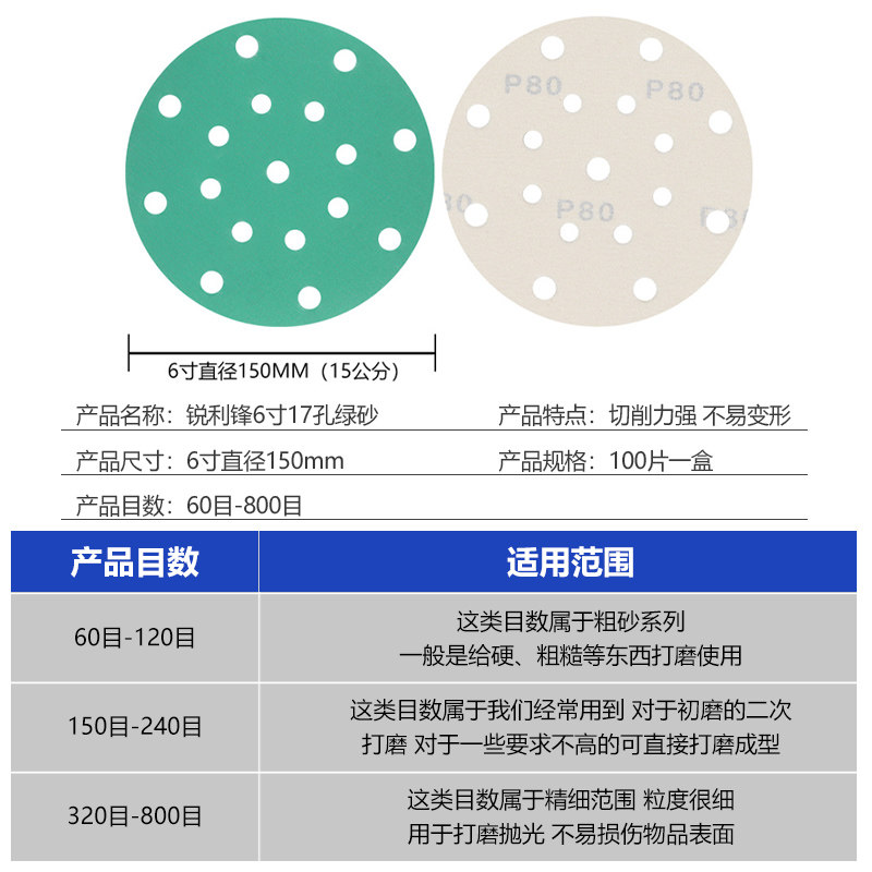 砂纸不锈钢墙壁压克力大理石抛光打磨神器片6寸17孔圆盘自粘植绒