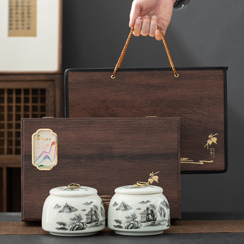 仿木茶叶罐礼盒空盒通用陶瓷高档龙井碧螺春红茶绿茶白茶包装印字