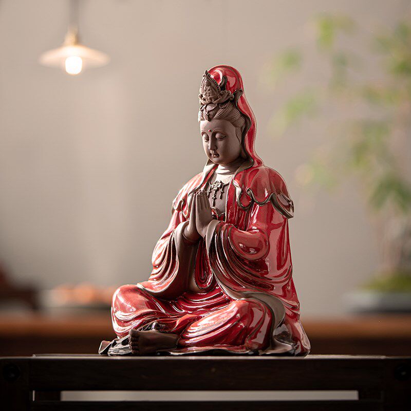 久造陶瓷观音佛像摆件家用坐莲观音菩萨工艺品禅意茶空间装饰摆设