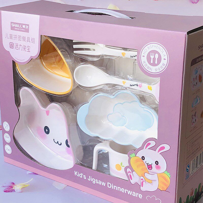 儿童餐具套组礼盒分格餐盘拼图卡通可爱幼儿园婴儿宝宝副食品碗勺